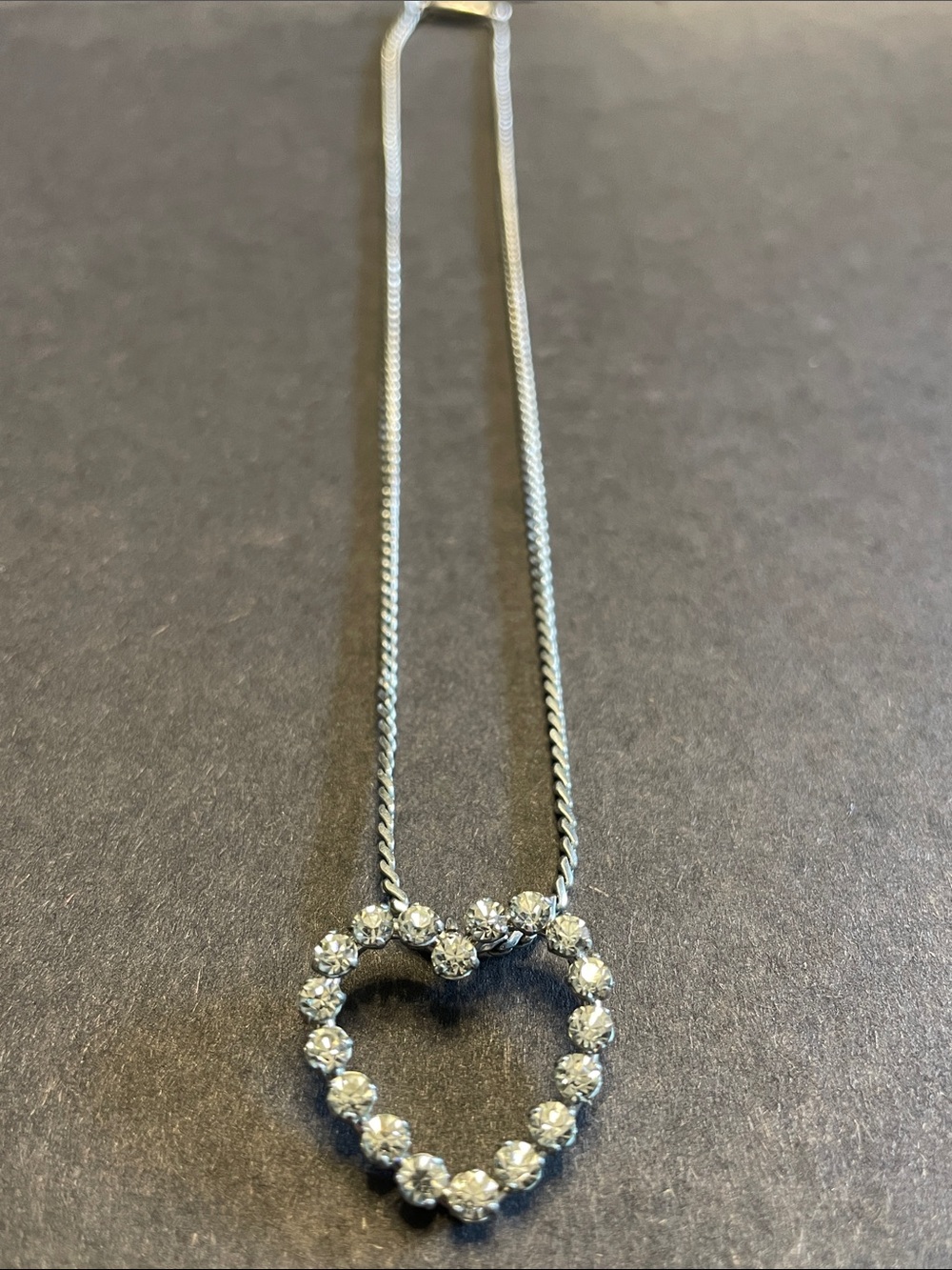 Vintage 1950’s Krementz Necklace & Heart Shape Rhinestone Pendant 16”